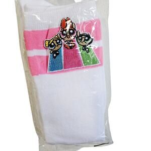 Power Puff Girls Socks One Size White Embroidery Patch Calf High Retro Y2K Style